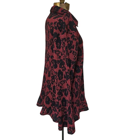 Fred David Blouse Womens 2X Red Black Floral Long Sleeve Crinkle Top Stretch - Picture 5 of 7
